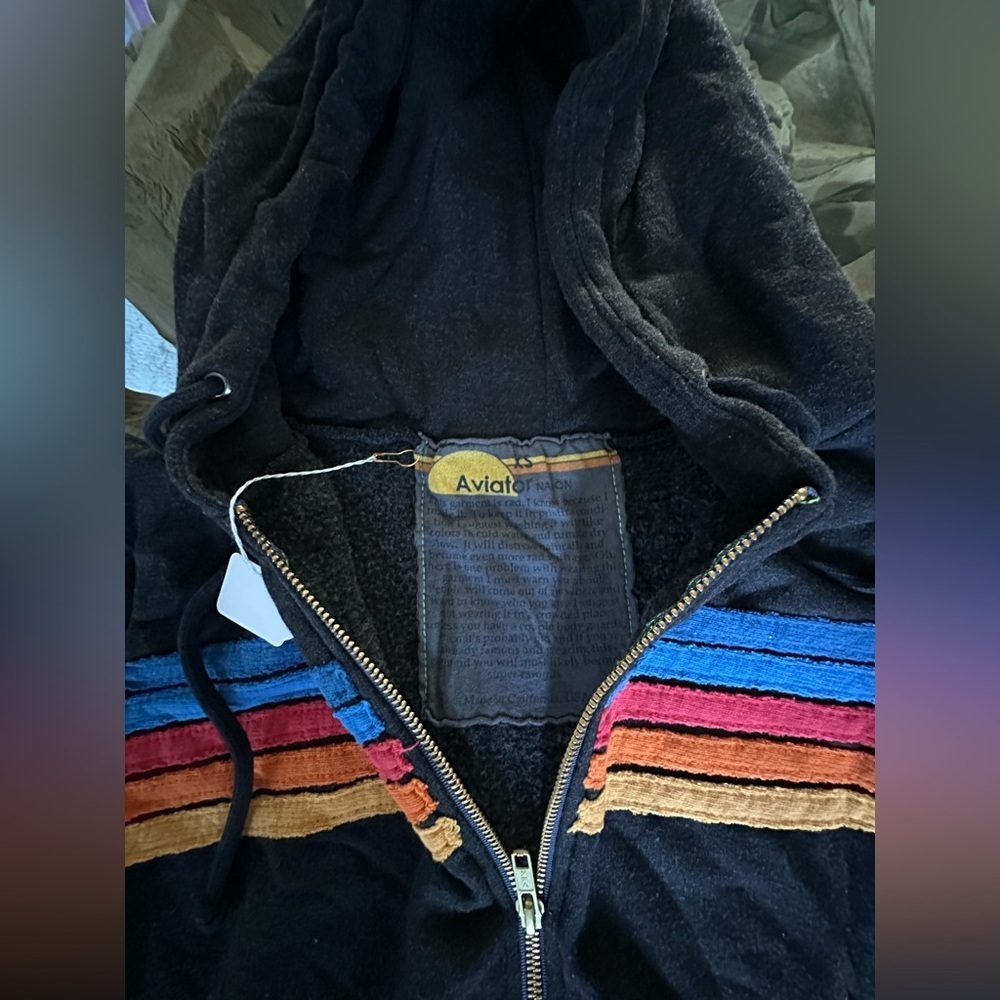 RARE Aviator Nation 5 Stripe Zip Hoodie Black Rainbow NWT XS - Picture 4 of 8